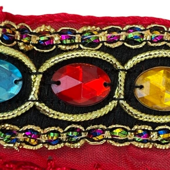 Chiffon Red Belly Dance Hip Scarf Colorful Gems Silver Coins and Bead Wrap Skirt - Picture 8 of 10